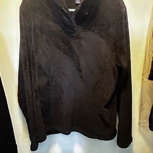 Land's End Black Velour Fleece Shawl Neck Pullover Sz Lg